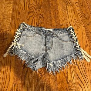 Vintage Havana Lace-Up Jean Shorts - Light Blue